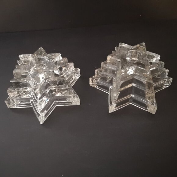 WMF Set of 2 Lead Crystal Stacked 6 Point Star of David Candlestick Holders - Picture 1 of 3
